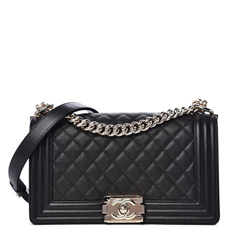 chanel new medium boy quilted caviar bag in black|Chanel Boy Flap Quilted Caviar Medium So Black.